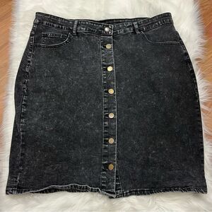 Shein Stone Wash Black Button Front Denim Skirt 4X